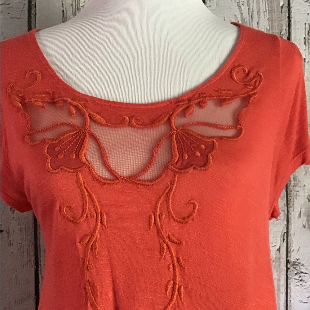 Free People Coral Embroidered Mesh Peplum Top Short Sleeve Women's Size Small - Picture 3 of 7